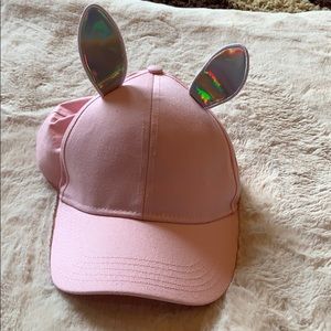 Cute pink hat with bunny ears and tail!